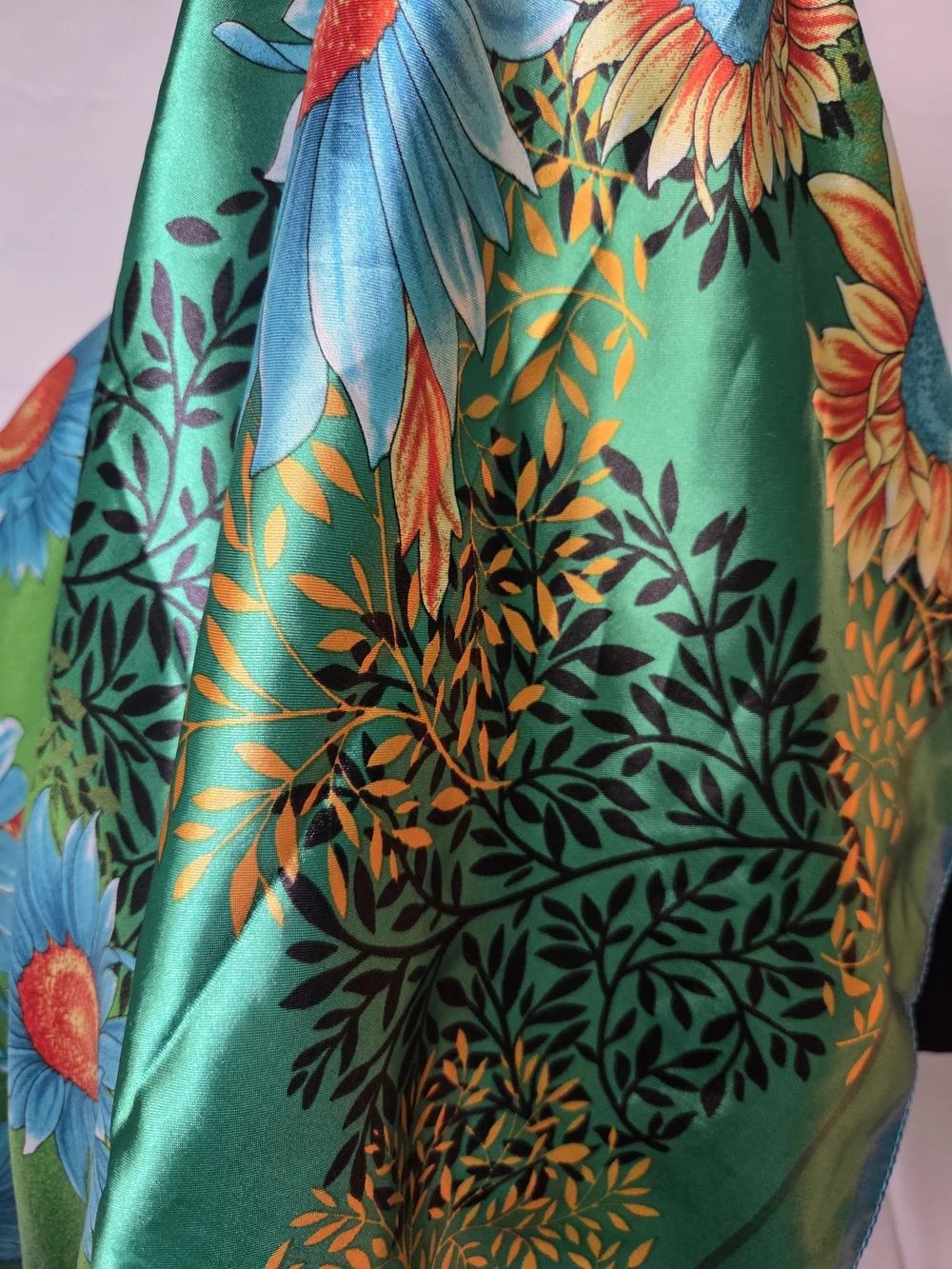 S122.  Vintage Gulsoy Silk Floral Sunflower Scarf